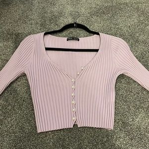 Purple long sleeve thin cardigan, pearl buttons. Size: small. SHEIN